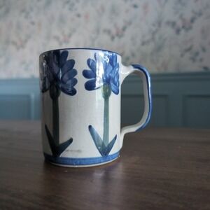Louisville Stoneware Coffee Mug Bachelor Button Blue Floral Hand Painted Pottery